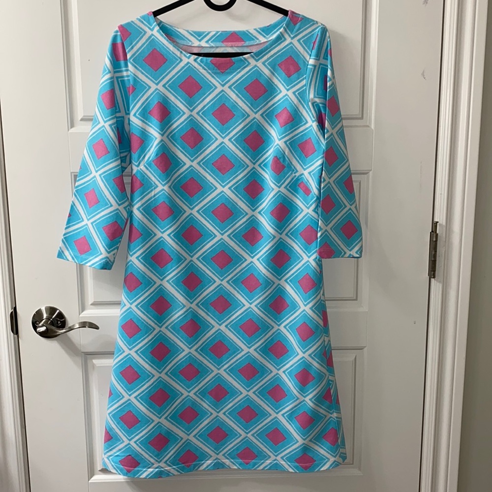 Mahi Gold Cotton T-shirt dress cruise wear summer southern charm blue & pink